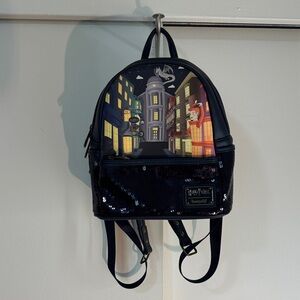 Loungefly Navy/Black Sequin Diagon Alley Mini Backpack